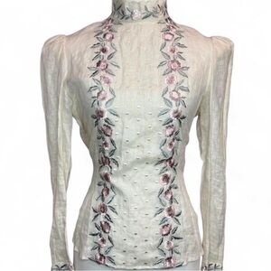 Cloak of Many Colors Liberty & Lucrezia Linen Embroidered Victorian Blouse